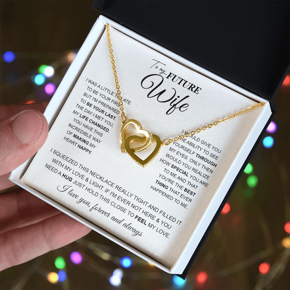 to My Future Wife Necklace Future Wife Gifts, Promise Necklace For Her, Fiance Gifts For Her, Wedding Birthday Gifts For Future Wife With Message Card Box LED, Soulmate Necklace For Women, To My Wife Necklace Interlocking Heart