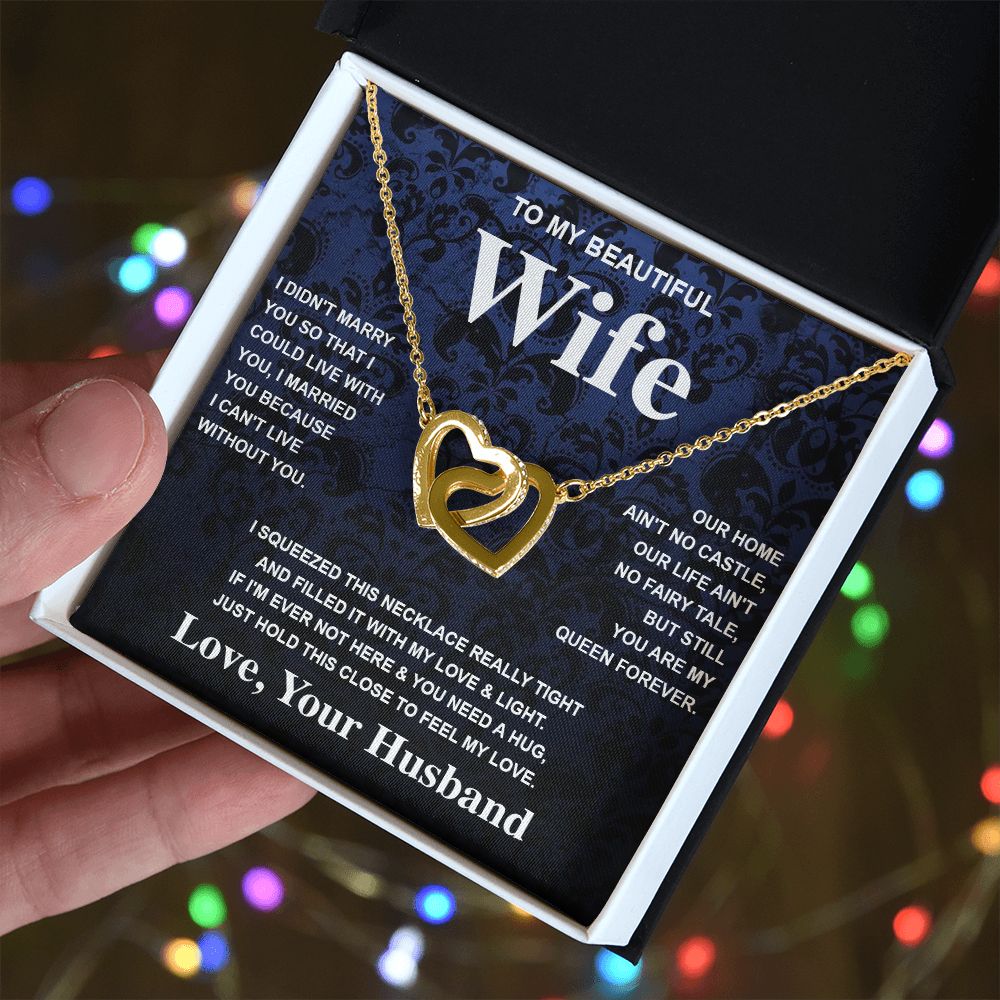 Wife Necklace Gift From Husband To My Badass Wife Valentines Day Anniversary Jewelry with Message Card and Gift Box. Gift for Wife. Necklace Gift Set for Wife Message Card and Necklace Gifts Box Gift Box Styles Interlocking Heart
