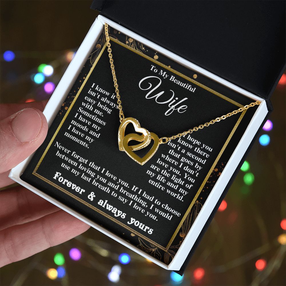 Gifts for Wife Necklace from Husband, Gifts for Wife from Husband, Birthday Gifts for Her Gifts Soulmate Message Card and Necklace Gift Box Gift Box Styles on Birthday, Wedding, Anniversary, Valentine Interlocking Heart