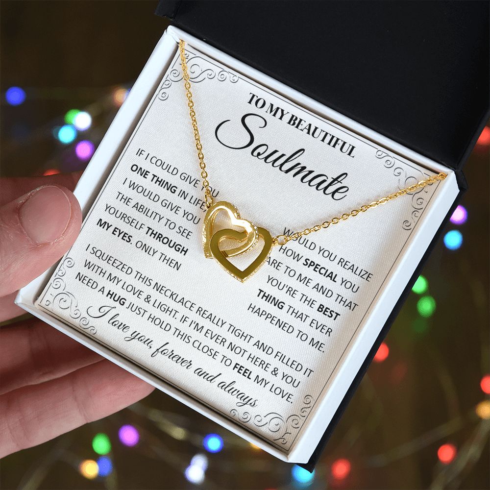 Couples Gifts, To My Beautiful Soulmate Necklace From Husband, Wedding Anniversary For Wife From Husband, Wife Wedding From Husband, To My Wife, Necklace Custom Name Message Card and Gift Box Styles on Birthday, Christmas, Wedding, Anniversary Interlockin