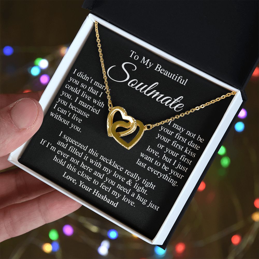 Soulmate Necklace Gift From Husband, Anniversary Romantic Gifts for Wife from Husband, Soulmate Birthday Gifts Message Card and Necklace Gifts Box Gift Box Styles on Birthday, Wedding, Anniversary, Valentine Interlocking Heart
