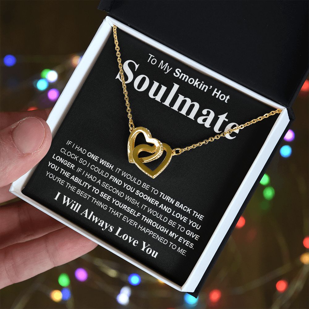 Gifts For Soulmate Birthday Gifts From Husband Necklace Valentines Day, Necklace for Future Soulmate, Valentine Anniversary Jewelry for Wife Necklace Gifts from Husband - Soulmate Gift Necklace with Message Card and Gift Box Interlocking Heart