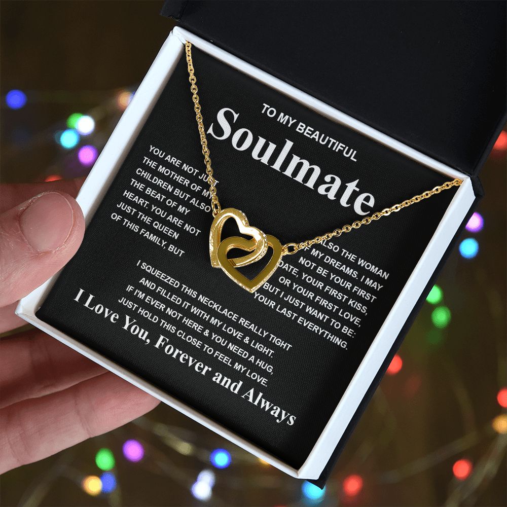 Gifts For Soulmate Birthday Gifts From Husband Necklace Valentines Days, Necklace for Future Soulmate, Anniversary Necklace Jewelry for Wife Necklace Gifts from Husband - Soulmate Gift Necklace with Message Card and Gift Box Interlocking Heart