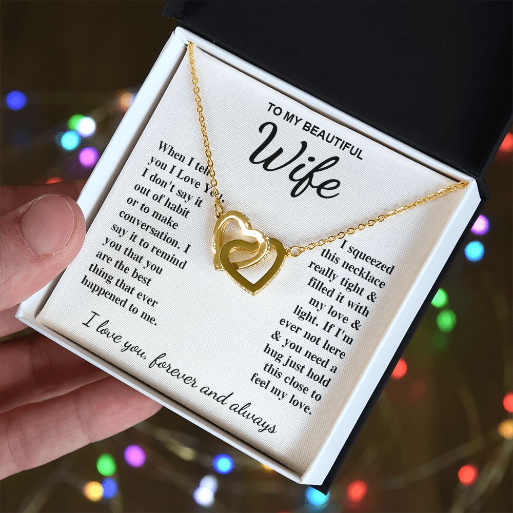 To My Beautiful Wife Necklace Gift for Her, Soulmate for Wife Birthday Gifts from Husband, Anniversary for Women, Soulmate Gifts, Message Card and Necklace Gifts Box Gift Box Styles on Birthday, Wedding, Anniversary, Valentine Interlocking Heart