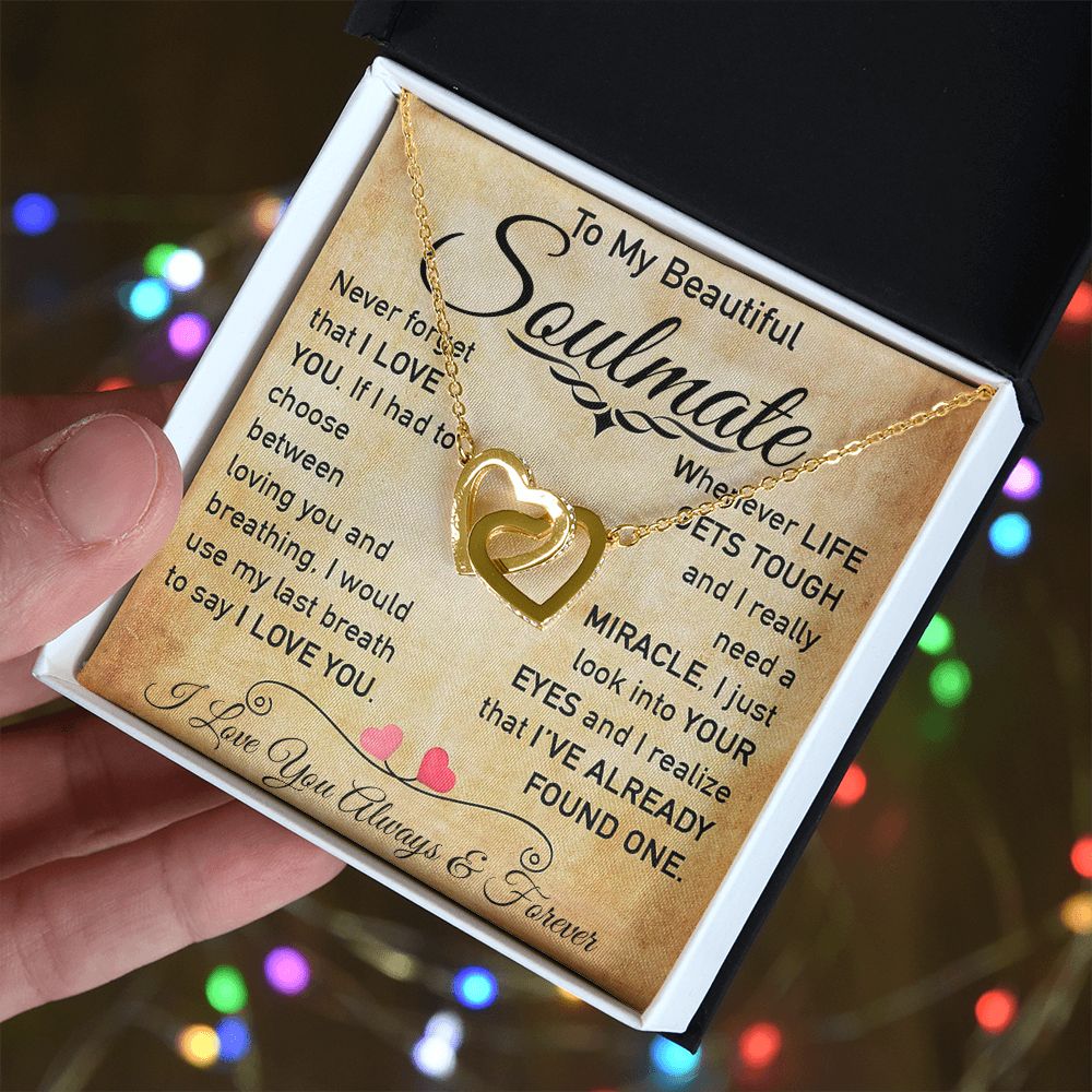 My Beautiful Soulmate Necklace Future Wife Gifts, Promise Necklace For Her, Fiance Gifts For Her, Valentine Gifts For Soulmate From Husband With Message Card Box LED, Soulmate Necklace For Women, To My Wife Necklace Interlocking Heart