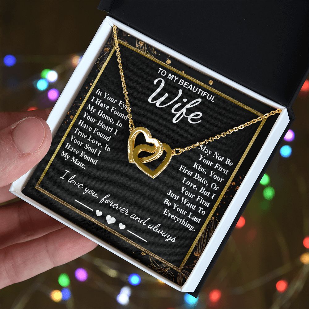 To My Beautiful Wife Necklace Gift, Soulmate for Wife Valentine Gifts from Husband, Wedding for Women, Soulmate Gifts, Message Card and Necklace Gifts Box Gift Box Styles on Birthday, Wedding, Anniversary, Valentine Interlocking Heart
