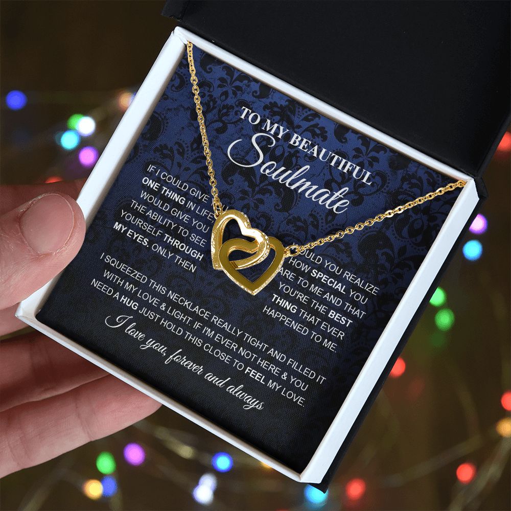 To My Beautiful Soulmate Necklace, Love Necklace for Girlfriend, Soulmate Jewelry, Soulmate Necklace, Future Wife Gift, Necklace for Wife from Husband Necklace Message Card and Gift Box Styles on Birthday, Christmas, Wedding, Anniversary Interlocking Hear