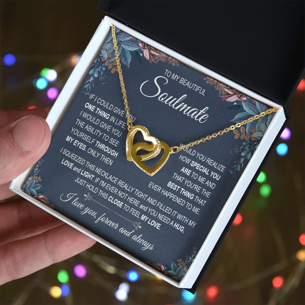 To My Soulmate Necklace Women, Necklaces For Wife from Husband, Soulmate Necklace to My Future Wife, Necklace For Soulmate with Message Card and Necklace Gift Box Gift Box Styles on Birthday, Christmas, Wedding, Anniversary Interlocking Heart