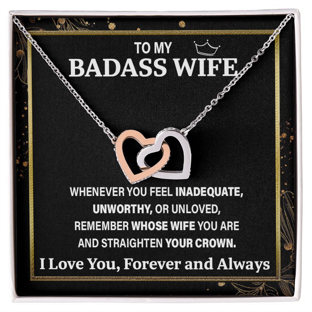 Wife Necklace Gift From Husband To My Badass Wife Pendant Valentine Jewelry with Message Card and Gift Box. Gift for Wife. Necklace Gift Set for Wife Necklace Gifts Box Gift Box Styles Interlocking Heart