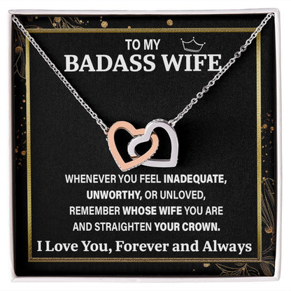 Wife Necklace Gift From Husband To My Badass Wife Pendant Valentine Jewelry with Message Card and Gift Box. Gift for Wife. Necklace Gift Set for Wife Necklace Gifts Box Gift Box Styles Interlocking Heart