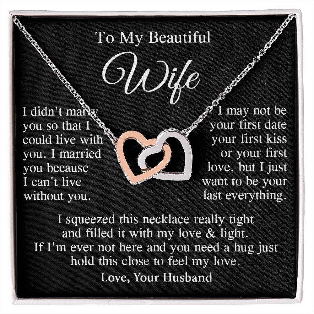 Wife Necklace Gift From Husband, Anniversary Romantic Gifts for Wife from Husband, Wife Birthday Gifts Message Card and Necklace Gifts Box Gift Box Styles on Birthday, Wedding, Anniversary, Valentine Interlocking Heart