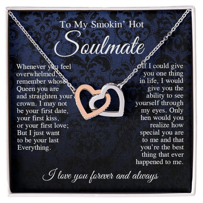 To My Smokin Hot Soulmate Necklace, Valentine Anniversary Jewelry Gift for Women, Anniversary Gifts For Wife From Husband To My Wife Necklace Message Card and Necklace Gift Box Gift Box Styles on Birthday, Wedding, Anniversary, Valentine Interlocking Hear