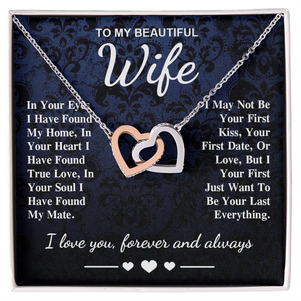 To My Beautiful Wife Necklace Gift, Soulmate for Wife Birthday Gifts from Husband, Wedding for Women, Soulmate Gifts, Message Card and Necklace Gifts Box Gift Box Styles on Birthday, Wedding, Anniversary, Valentine Interlocking Heart