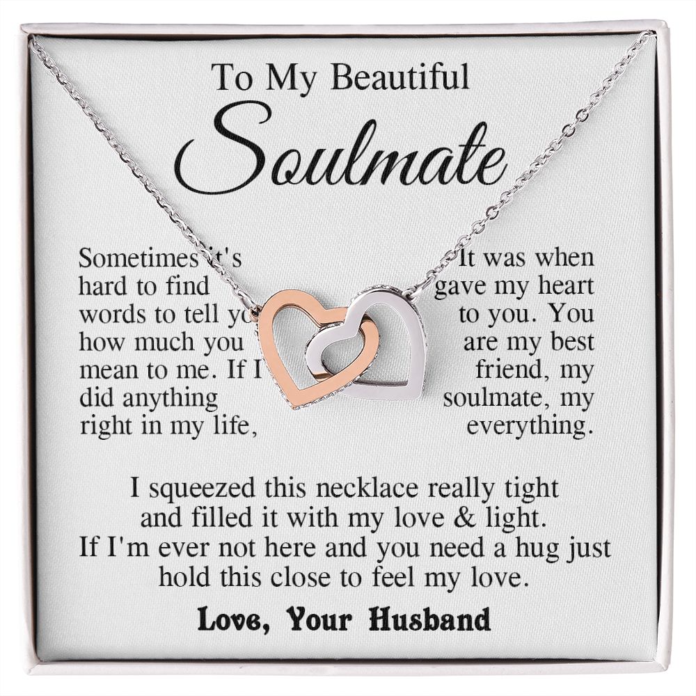Soulmate Necklace from Husband, Anniversary Romantic Gifts for Wife from Husband to My Wife Necklaces for Wife Birthday Gifts, Wife Jewelry Necklace Message Card and Necklace Gift Box Gift Box Styles on Birthday, Wedding, Anniversary, Valentine Interlocki