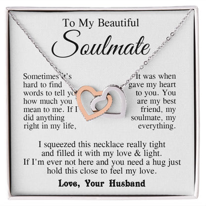 Soulmate Necklace from Husband, Anniversary Romantic Gifts for Wife from Husband to My Wife Necklaces for Wife Birthday Gifts, Wife Jewelry Necklace Message Card and Necklace Gift Box Gift Box Styles on Birthday, Wedding, Anniversary, Valentine Interlocki