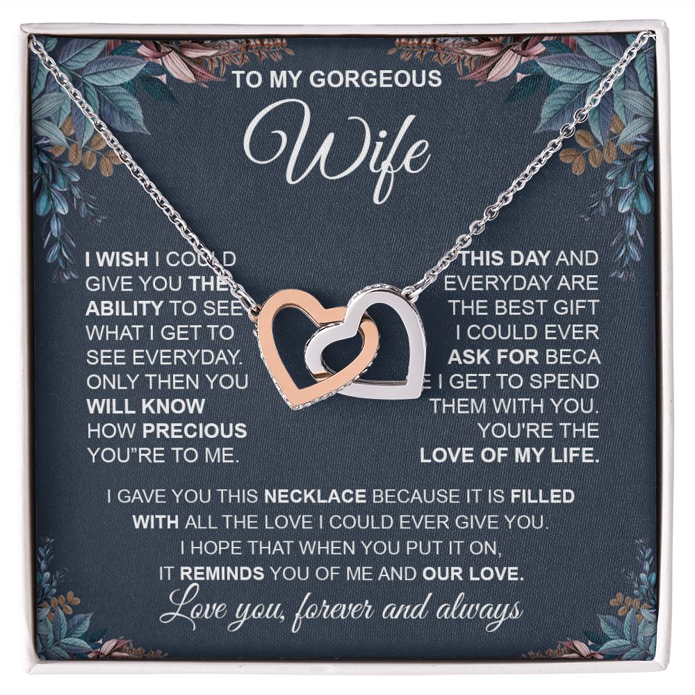 to My Wife Necklace from Husband, Necklaces for Wife from Husband, to My Soulmate Necklace for Women, Soulmate Jewelry for Wife Anniversary Jewelry Gifts for Wife Valentine Gifts from Husband Interlocking Heart