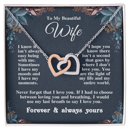 Valentine Gifts for Wife Necklace from Husband, Gifts for Wife from Husband, Birthday Gifts for Her Gifts Soulmate Message Card and Necklace Gift Box Gift Box Styles on Birthday, Wedding, Anniversary, Valentine Interlocking Heart
