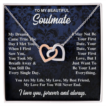 To My Soulmate Necklace Gift for Her, Soulmate Jewelry, Necklaces for Wife from Husband, Wedding To My Wife Necklace, Soulmate Gifts, Necklace Message Card and Gift Box Styles on Birthday, Wedding, Anniversary, Valentine Interlocking Heart