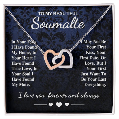 To My Beautiful Soulmate Necklace Gift, Soulmate for Wife Birthday Gifts from Husband, Wedding for Women, Soulmate Gifts, Message Card and Necklace Gifts Box Gift Box Styles on Birthday, Wedding, Anniversary, Valentine Interlocking Heart