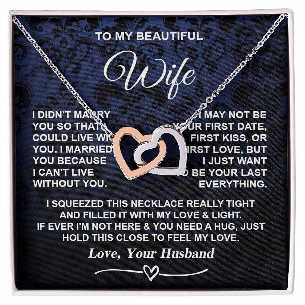Wife Necklace Gifts from Husband, Gifts for Wife Anniversary from Husband, Necklaces for Wife from Husband to My Wife Message Card and Necklace Gift Box Gift Box Styles on Birthday, Christmas, Wedding, Anniversary, Valentine Interlocking Heart
