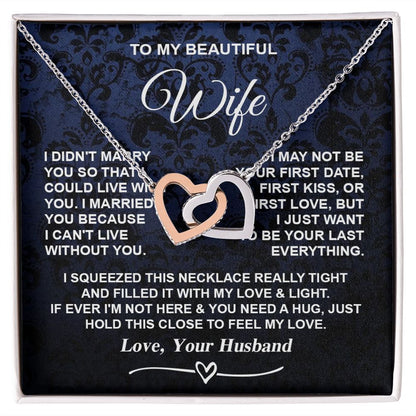 Wife Necklace Gifts from Husband, Gifts for Wife Anniversary from Husband, Necklaces for Wife from Husband to My Wife Message Card and Necklace Gift Box Gift Box Styles on Birthday, Christmas, Wedding, Anniversary, Valentine Interlocking Heart