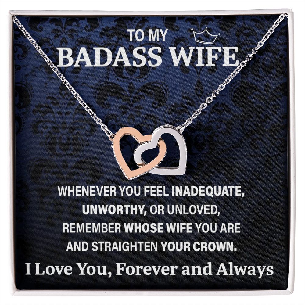 Wife Necklace Gift From Husband To My Badass Wife Pendant Valentines Day Birthday Jewelry with Message Card and Gift Box. Gift for Wife. Necklace Gift Set for Wife Necklace Gifts Box Gift Box Styles Interlocking Heart