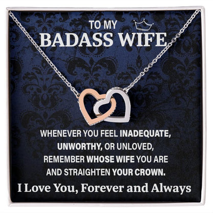 Wife Necklace Gift From Husband To My Badass Wife Pendant Valentines Day Birthday Jewelry with Message Card and Gift Box. Gift for Wife. Necklace Gift Set for Wife Necklace Gifts Box Gift Box Styles Interlocking Heart