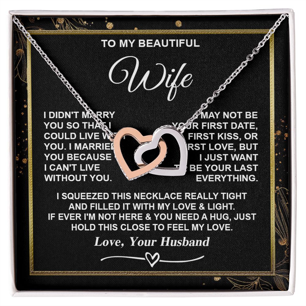 Wife Necklace Gifts from Husband, Gifts for Wife Valentine from Husband, Necklaces for Wife from Husband to My Wife Message Card and Necklace Gift Box Gift Box Styles on Birthday, Christmas, Wedding, Anniversary, Valentine Interlocking Heart