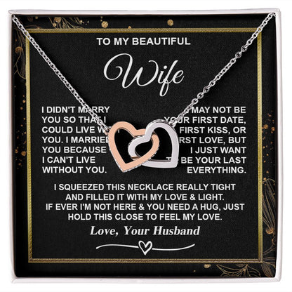 Wife Necklace Gifts from Husband, Gifts for Wife Valentine from Husband, Necklaces for Wife from Husband to My Wife Message Card and Necklace Gift Box Gift Box Styles on Birthday, Christmas, Wedding, Anniversary, Valentine Interlocking Heart