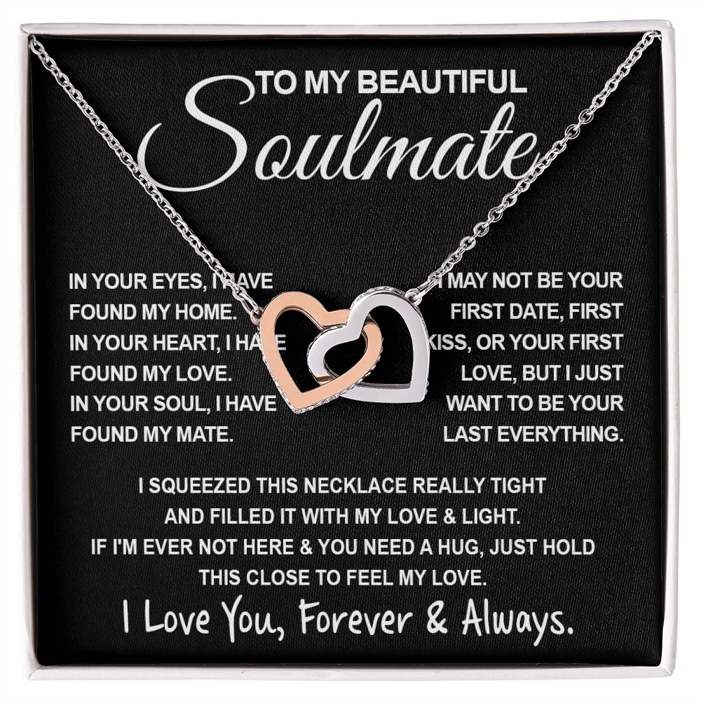 To My Beautiful Soulmate Necklace, Soulmate Jewelry For Women, Wife Necklace From Husband, Wife Valentine Gifts Necklace For Wife, Soulmate Gifts For Her, To My Future Wife Necklace Soulmate Interlocking Heart