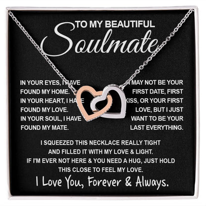 To My Beautiful Soulmate Necklace, Soulmate Jewelry For Women, Wife Necklace From Husband, Wife Valentine Gifts Necklace For Wife, Soulmate Gifts For Her, To My Future Wife Necklace Soulmate Interlocking Heart
