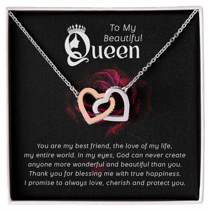Couples Gifts, Beautiful Queen Necklace Gifts From Husband, Wedding Anniversary Jewelry For Wife From Husband, Wife Birthday From Husband, To My Soulmate Message Card and Gift Box styles On Birthday, Christmas, Anniversary  Interlocking Heart