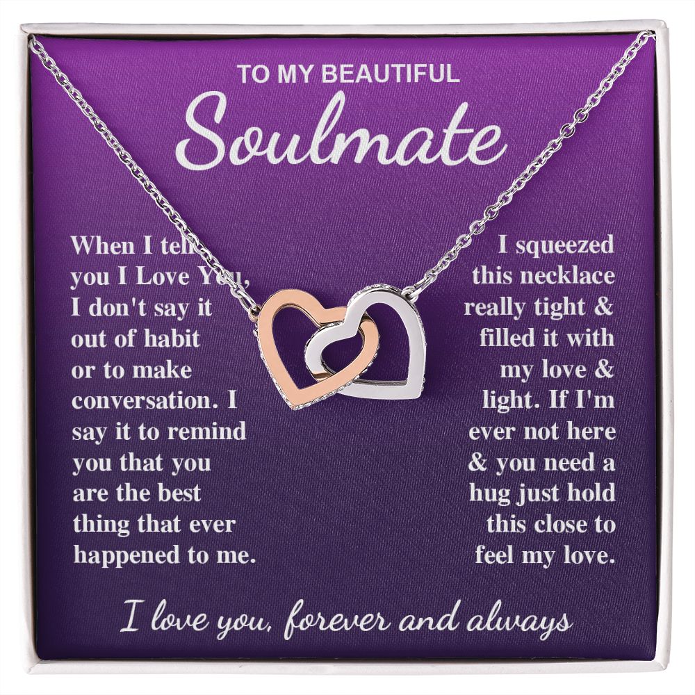 To My Beautiful Soulmate Necklace Gift for Her, Soulmate for Wife Birthday Gifts from Husband, Valentine for Women, Soulmate Gifts, Message Card and Necklace Gifts Box Gift Box Styles on Birthday, Wedding, Anniversary, Valentine Interlocking Heart