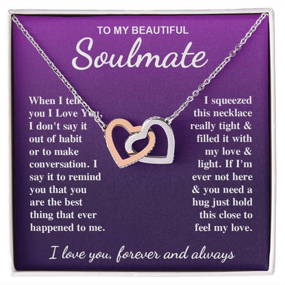 To My Beautiful Soulmate Necklace Gift for Her, Soulmate for Wife Birthday Gifts from Husband, Valentine for Women, Soulmate Gifts, Message Card and Necklace Gifts Box Gift Box Styles on Birthday, Wedding, Anniversary, Valentine Interlocking Heart