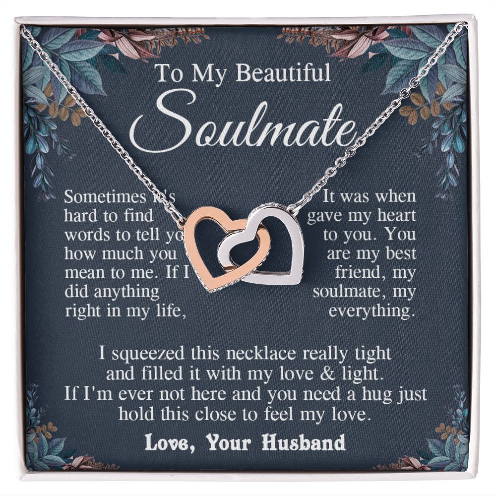 Soulmate Necklace from Husband, Valentine Romantic Gift for Wife from Husband to My Wife Necklaces for Wife Birthday Gifts, Wife Jewelry Necklace Message Card and Necklace Gift Box Gift Box Styles on Birthday, Wedding, Anniversary, Valentine Interlocking