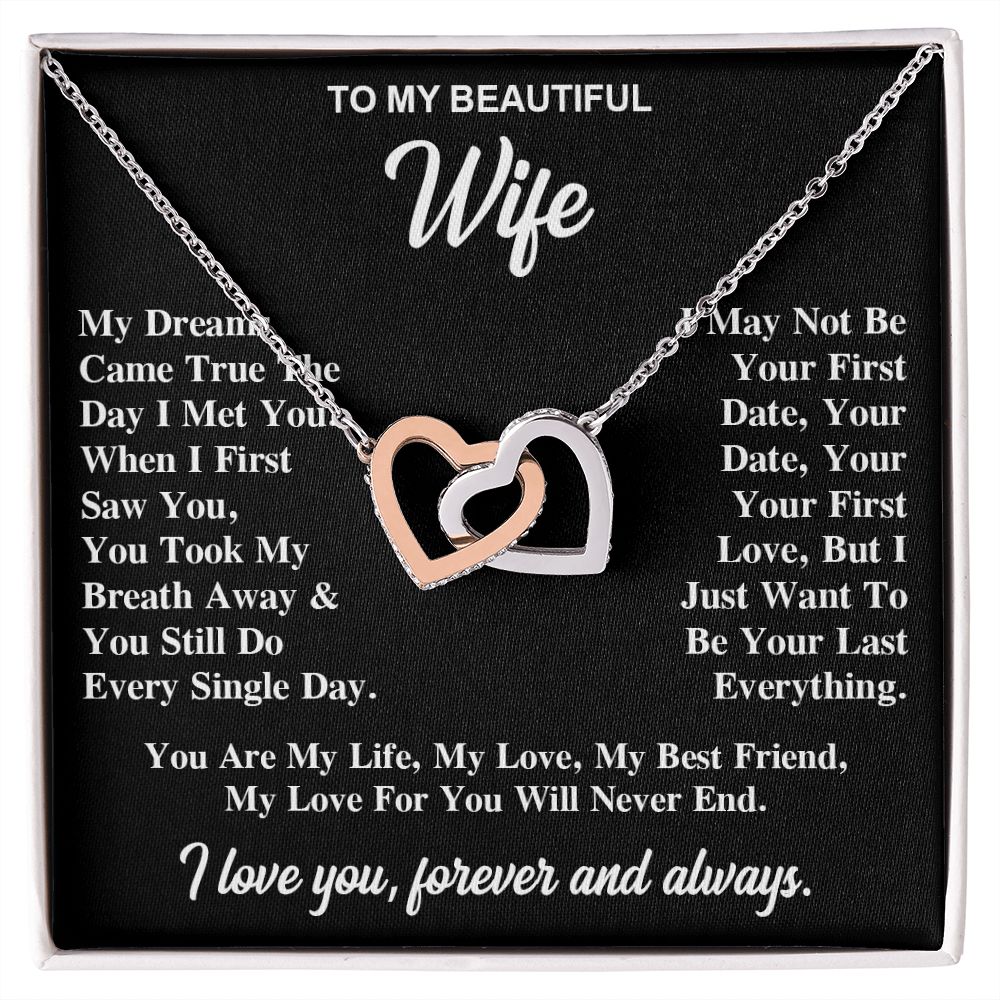 To My Wife Necklace Gift for Her, Soulmate Jewelry, Necklaces for Wife from Husband, Anniversary, To My Wife Necklace, Soulmate Gifts, Necklace Message Card and Gift Box Styles on Birthday, Wedding, Anniversary, Valentine Interlocking Heart
