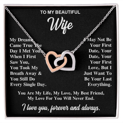 To My Wife Necklace Gift for Her, Soulmate Jewelry, Necklaces for Wife from Husband, Anniversary, To My Wife Necklace, Soulmate Gifts, Necklace Message Card and Gift Box Styles on Birthday, Wedding, Anniversary, Valentine Interlocking Heart