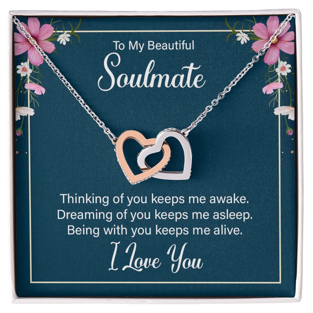 To My Beautiful Soulmate Necklace for her Jewelry For Her Couples Gifts Necklaces For Soul Mate Christmas Jewelry, Love Knot Meaningful Necklace Message Card and Gift Box Styles on Birthday, Christmas, Anniversary  Interlocking Heart