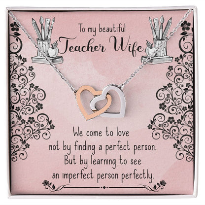 Couples Gifts, Teacher Wife Necklace Gifts From Husband, Wedding Anniversary Jewelry For Wife From Husband, Wife Birthday From Husband, To My Beautiful Wife Girlfriend Message Card and Gift Box styles On Birthday, Christmas, Anniversary  Interlocking Hear