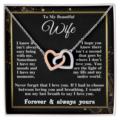 Gifts for Wife Necklace from Husband, Gifts for Wife from Husband, Birthday Gifts for Her Gifts Soulmate Message Card and Necklace Gift Box Gift Box Styles on Birthday, Wedding, Anniversary, Valentine Interlocking Heart