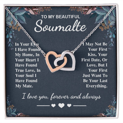 To My Beautiful Soulmate Necklace Gift, Soulmate for Wife Valentine Gifts from Husband, Birthday for Women, Soulmate Gifts, Message Card and Necklace Gifts Box Gift Box Styles on Birthday, Wedding, Anniversary, Valentine Interlocking Heart