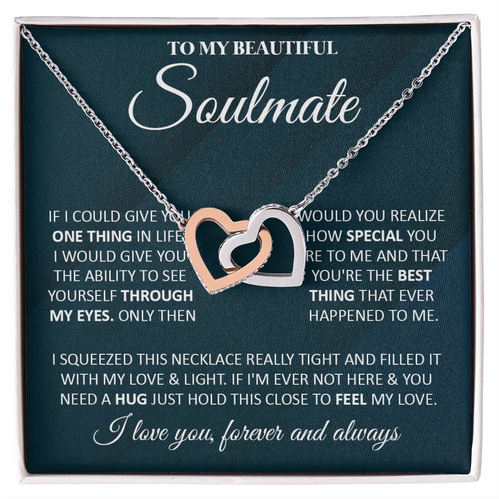 Couples Gifts, To My Beautiful Soulmate Necklace From Husband, Valentine For Wife From Husband, Wife Wedding From Husband, To My Wife, Necklace Custom Name Message Card and Gift Box Styles on Birthday, Christmas, Wedding, Anniversary Interlocking Heart