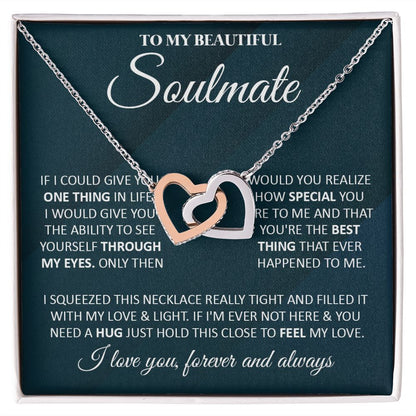 Couples Gifts, To My Beautiful Soulmate Necklace From Husband, Valentine For Wife From Husband, Wife Wedding From Husband, To My Wife, Necklace Custom Name Message Card and Gift Box Styles on Birthday, Christmas, Wedding, Anniversary Interlocking Heart