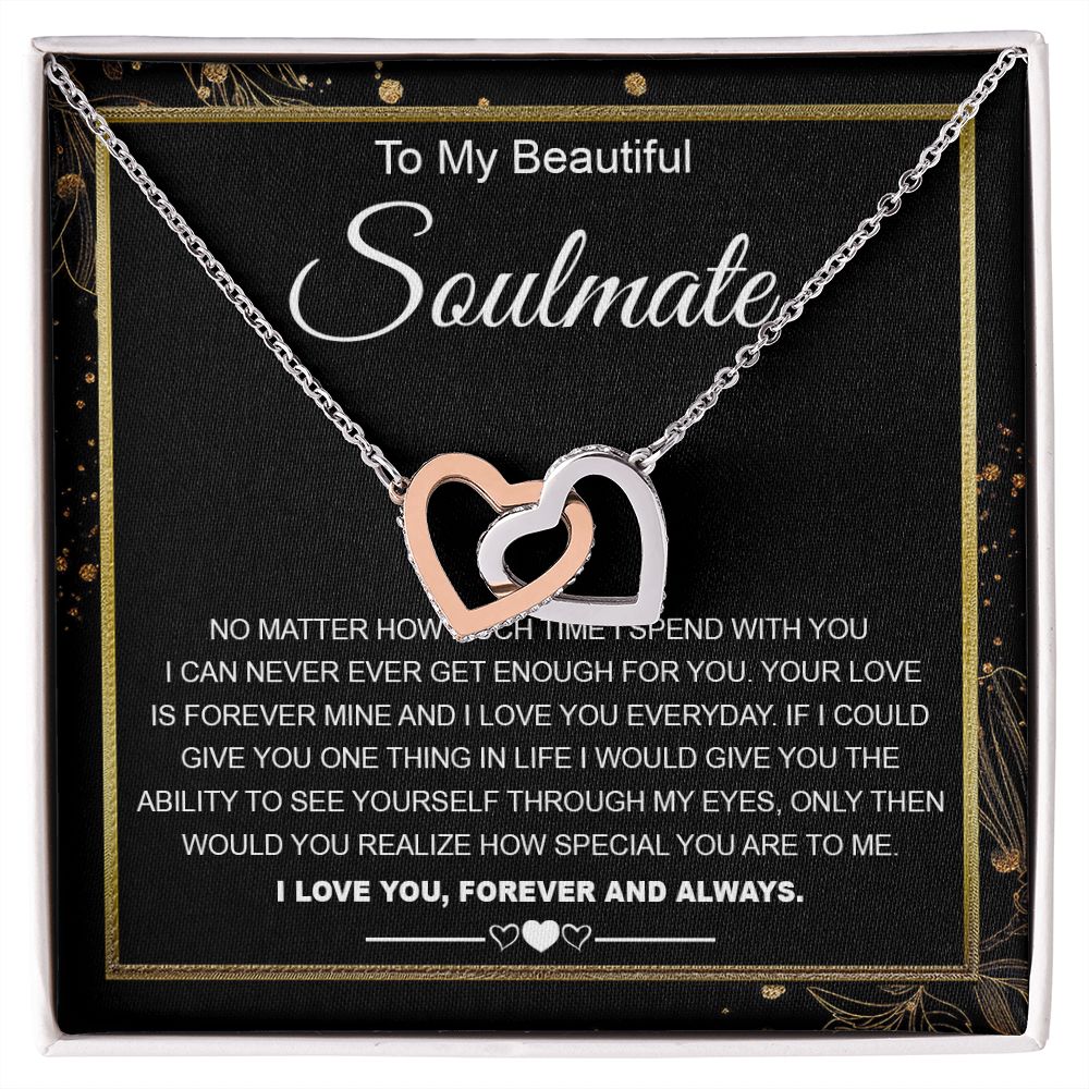 To My Beautiful Soulmate Necklace Gifts for Wife from Husband, Wife Valentine Gifts, Gift for Wife, Message Card and Necklace Gift Box Gift Box Styles on Birthday, Wedding, Anniversary, Valentine Interlocking Heart