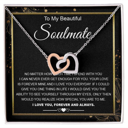 To My Beautiful Soulmate Necklace Gifts for Wife from Husband, Wife Valentine Gifts, Gift for Wife, Message Card and Necklace Gift Box Gift Box Styles on Birthday, Wedding, Anniversary, Valentine Interlocking Heart
