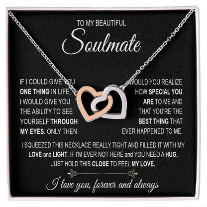 To My Soulmate Necklace for Women, Necklaces For Wife from Husband, Soulmate Necklace to My Future Wife Necklace, Necklace For Girlfriend with Message Card and Necklace Gift Box Gift Box Styles on Birthday, Christmas, Wedding, Anniversary Interlocking Hea
