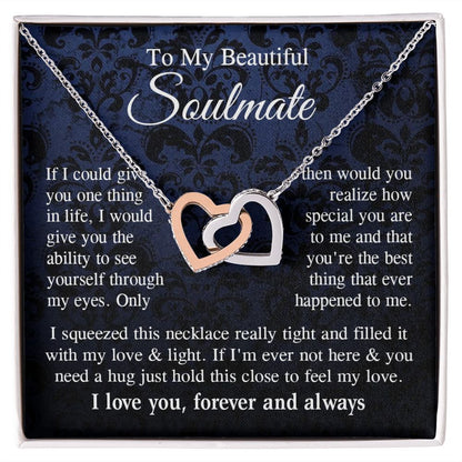 Soulmate Necklace Gift for Her, Soulmate Jewelry, Necklace for Future Wife, Valentine Anniversary Jewelry for Wife Necklace Gifts from Husband - Soulmate Gift Necklace with Message Card and Gift Box Interlocking Heart