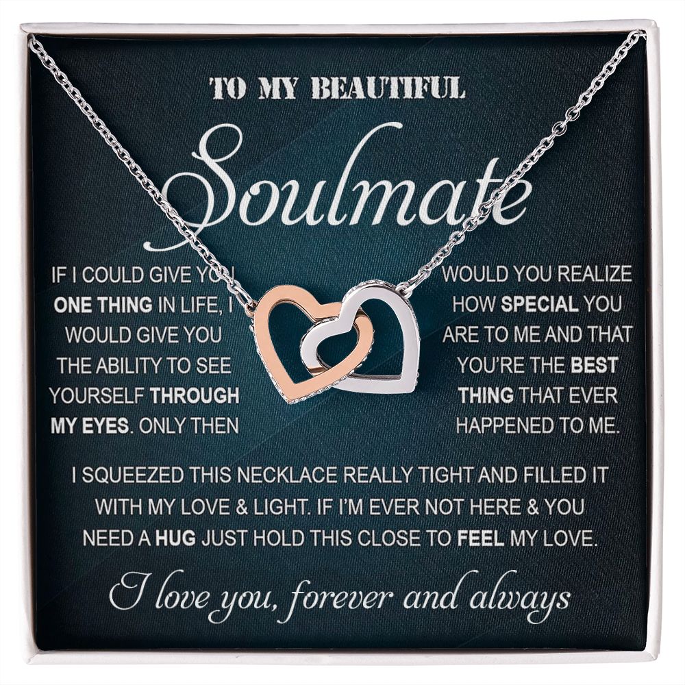 Personalized Valentine Gift For Wife, To My Soulmate Necklace For Women, Soulmate Necklace, To My Wife Necklace From Husband, Necklace Custom Name Message Card and Gift Box Styles on Birthday, Christmas, Wedding, Anniversary Interlocking Heart