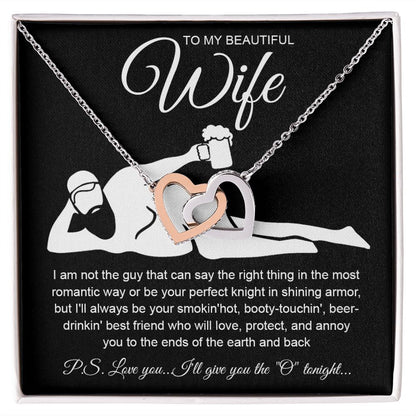 To My Beautiful Wife Necklace For Women, Funny Gifts For Girlfriend,Valentine Christmas Presents For Girlfriend, Best Birthday Meaningful Gift Ideas For Wife, Women Romantic Jewelry For Her Anniversary Message Card and Gift Box Styles Interlocking Heart