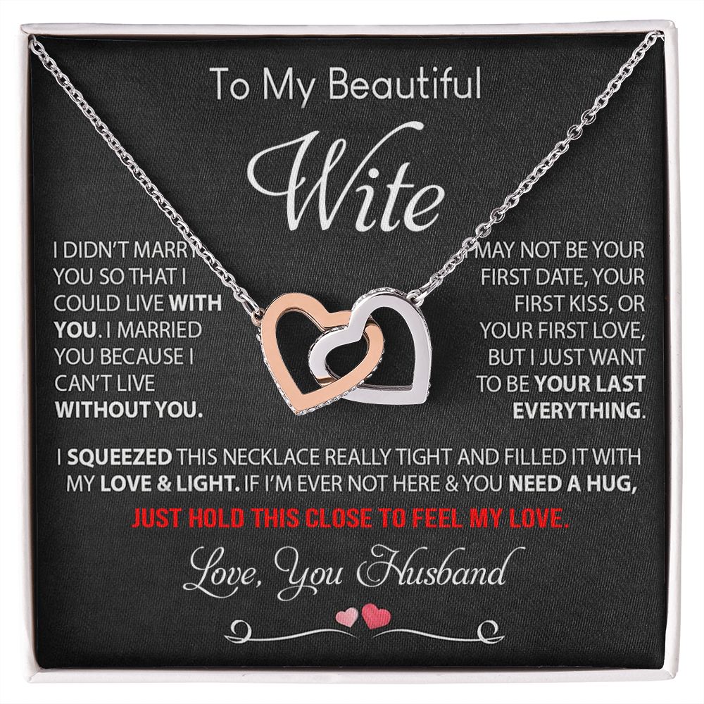 My Beautiful Wife Necklace Future Wife Gifts, Promise Necklace For Her, Fiance Gifts For Her, Valentine Gifts For Soulmate From Husband With Message Card Box LED, Soulmate Necklace For Women, To My Wife Necklace Interlocking Heart